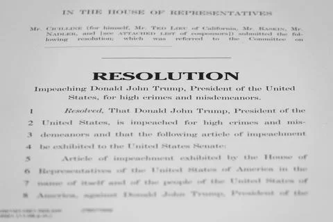 Impeachment Articles Resolution Draft Against President Donald Trump in 2021 Stock Photos