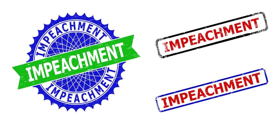 IMPEACHMENT Rosette and Rectangle Bicolor Badges with Rubber Textures Stock Illustration