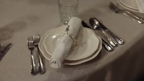 Impeccable Table Presentation in the Restaurant Setting. Aesthetically Pleasing Stock Footage 259076108