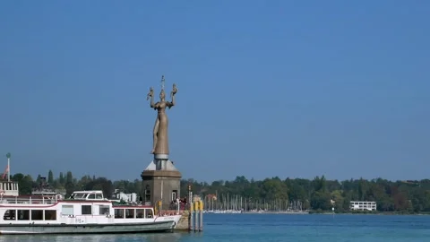 Imperia statue by Peter Lenk in the harbor of Konstanz, Lake Constance Stock Footage 255926739