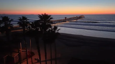 Imperial Beach Pier Glowing at Sunset From Above Stock Footage 328626271