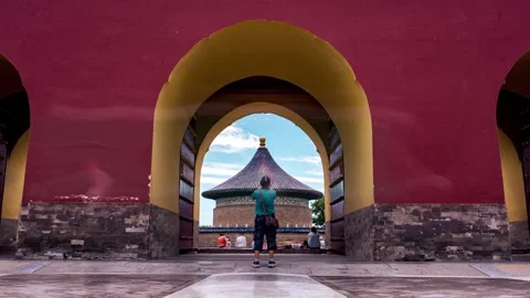Imperial Vault of Heaven framed through a painted archway Stock Footage 346575586