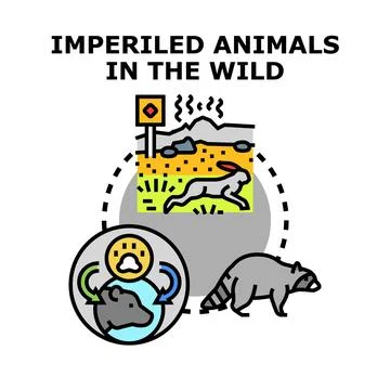 Imperiled wild animals needing environmental protection and conservation Stock Illustration