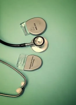 Implantable pacemaker devices such as ICD and CRT devices with a stethoscope. Stock Photos