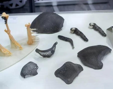 Implants and prostheses printed on 3D printer from biocompatible titanium powder Stock Photos