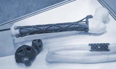 Implants and prostheses printed on 3D printer from biocompatible titanium powder Stock Photos