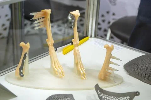 Implants and prostheses printed on 3D printer from biocompatible titanium powder Stock Photos