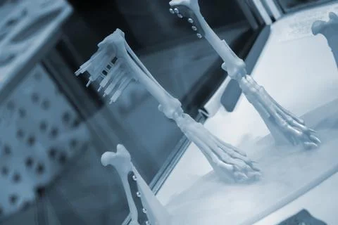 Implants and prostheses printed on 3D printer from biocompatible titanium powder Stock Photos