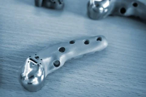 Implants and prostheses printed on 3D printer from biocompatible titanium powder Stock Photos