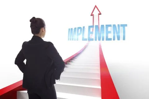 Implement against red arrow with steps graphic Stock Illustration