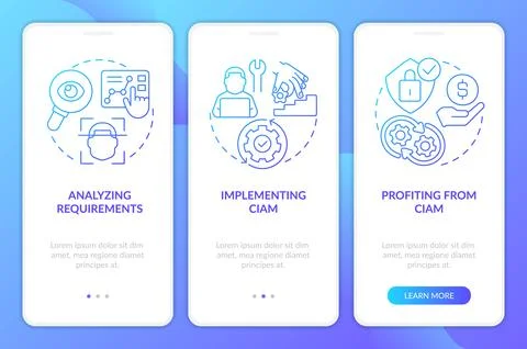 Implement CIAM strategy blue gradient onboarding mobile app screen Stock Illustration