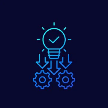Implement linear icon, ideas execution concept Stock Illustration