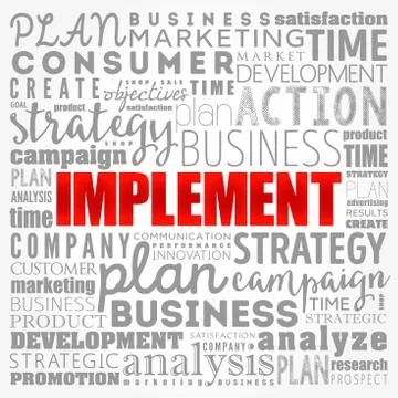 Implement word cloud collage, business concept background Stock Illustration