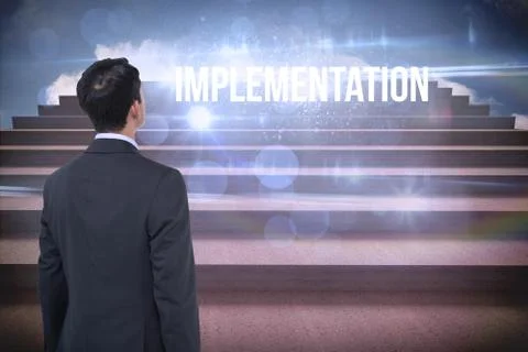 Implementation against steps against blue sky Stock Illustration