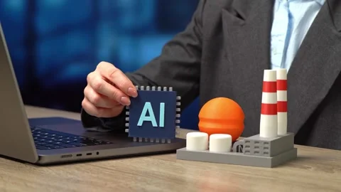 Implementation of AI in an industrial plant. Improving productivity, control, Stock Footage 339027343