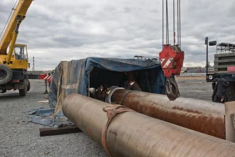 Implementation and organization of welding works on pipelines Stock Photos