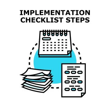Implementation checklist steps planning and management Illustrazione stock