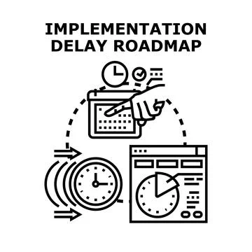 Implementation delay roadmap process management concept Stock Illustration