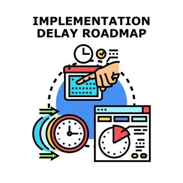 Implementation delay roadmap process management concept Stock Illustration