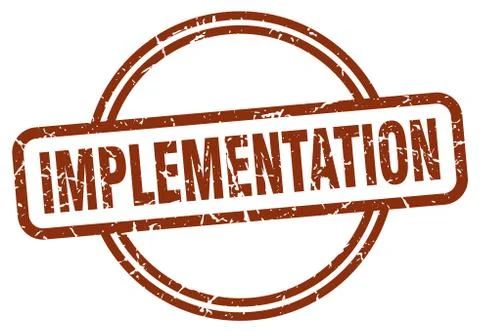 Implementation grunge stamp. implementation round vintage stamp Illustrazione stock