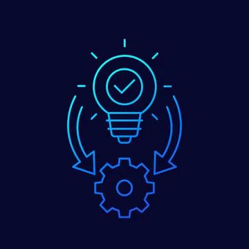 Implementation icon, ideas execution line design Illustrazione stock