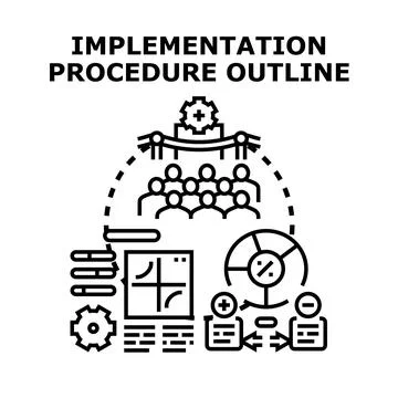 Implementation procedure outline vector concept illustration Illustrazione stock