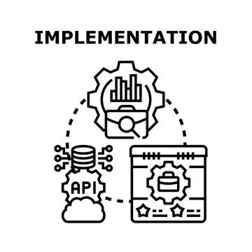 Implementation process developing business strategy and technology solutions Stock Illustration