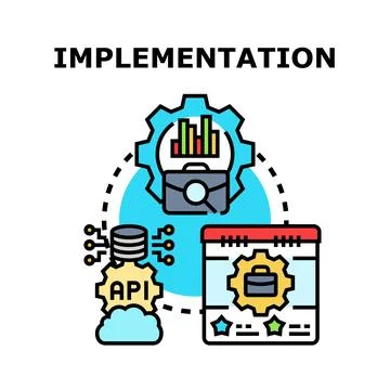 Implementation process developing business strategy and technology solutions 스톡 일러스트