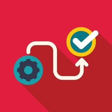 Implementation process leading to successful completion with check mark symbo Stock Illustration