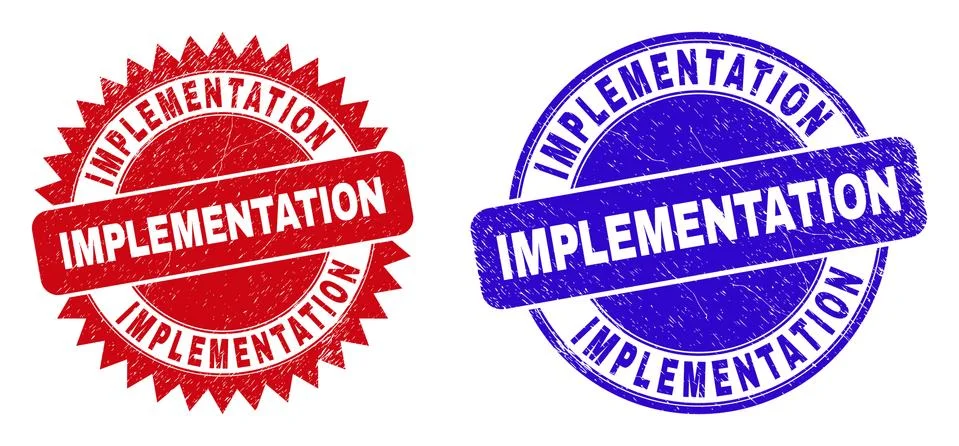 IMPLEMENTATION Rounded and Rosette Stamps with Grunge Surface Stock Illustration