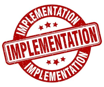 Implementation stamp. implementation label. round grunge sign 스톡 일러스트