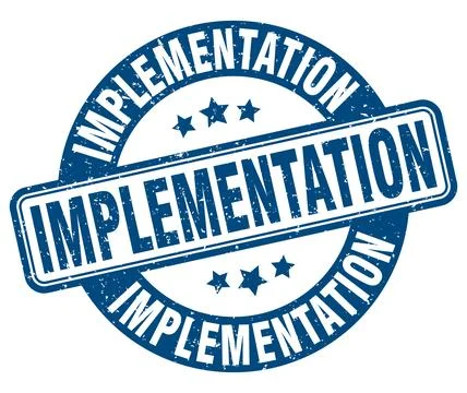 Implementation stamp. implementation label. round grunge sign Stock Illustration