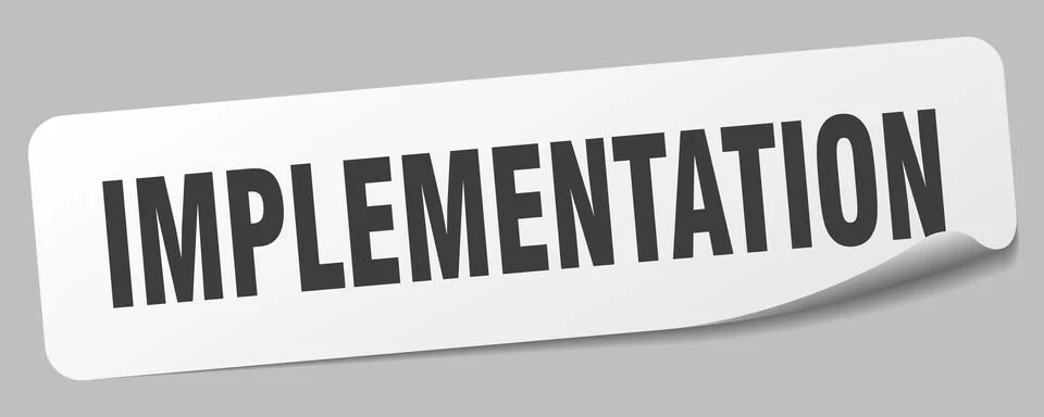 Implementation sticker. implementation label Stock Illustration