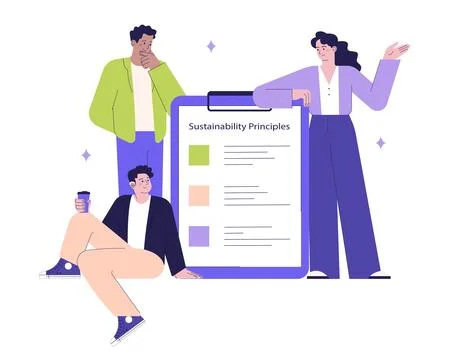 Implementation of sustainable practises in HR manager work set. Illustrazione stock