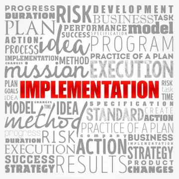 Implementation word cloud collage, business concept background Stock Illustration
