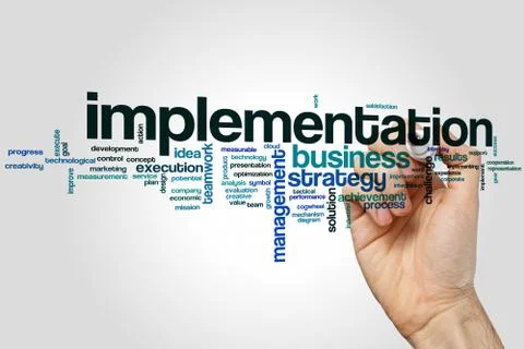 Implementation word cloud Stock Photos