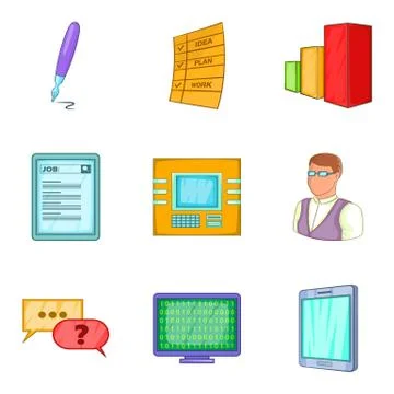 Implementer icons set, cartoon style Illustrazione stock