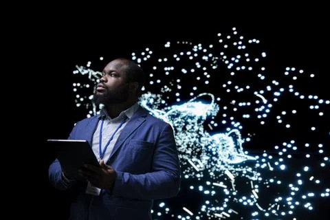 Implementing AI algorithms, tablet app and software developer 스톡 사진