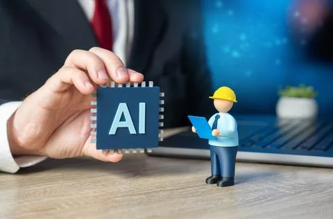 Implementing AI tools in design and construction solves engineering tasks. Te Stock Photos