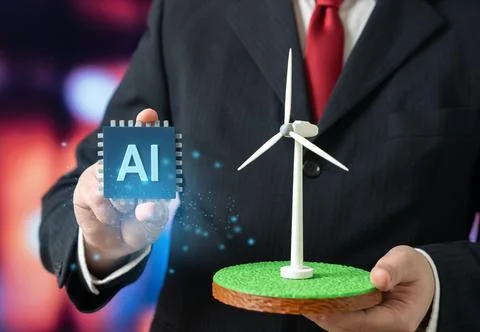 Implementing AI in wind energy improves turbine placement and efficiency. Sma Foto stock