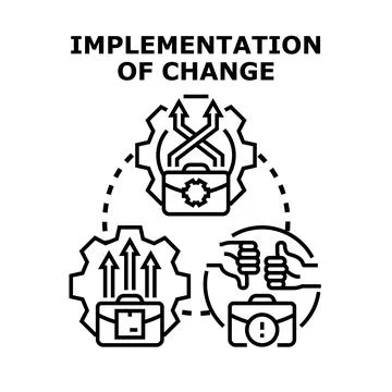 Implementing business change management concept and process Illustrazione stock