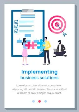 Implementing business solution. Man and woman colleagues managers develop a plan Stock Illustration