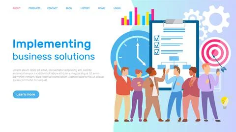 Implementing business solution. Man and woman solution business team and people Illustrazione stock