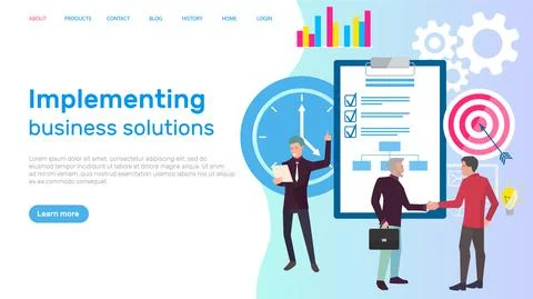 Implementing business solution website. People work with making deal, contract イラスト素材