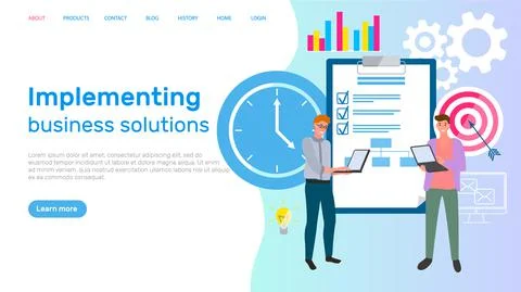 Implementing business solution website. Plan for development, strategy, teamwork イラスト素材