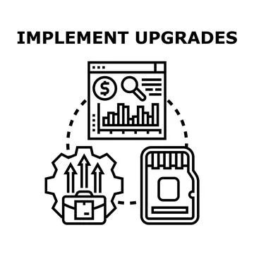 Implementing business upgrades and software development process icon Stock Illustration