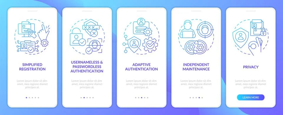Implementing CIAM benefits blue gradient onboarding mobile app screen イラスト素材