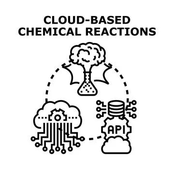 Implementing cloud based chemical reactions science concept Stock Illustration