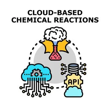 Implementing cloud based chemical reactions science concept Stock Illustration