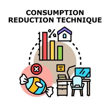 Implementing consumption reduction technique for household expenses Illustrazione stock